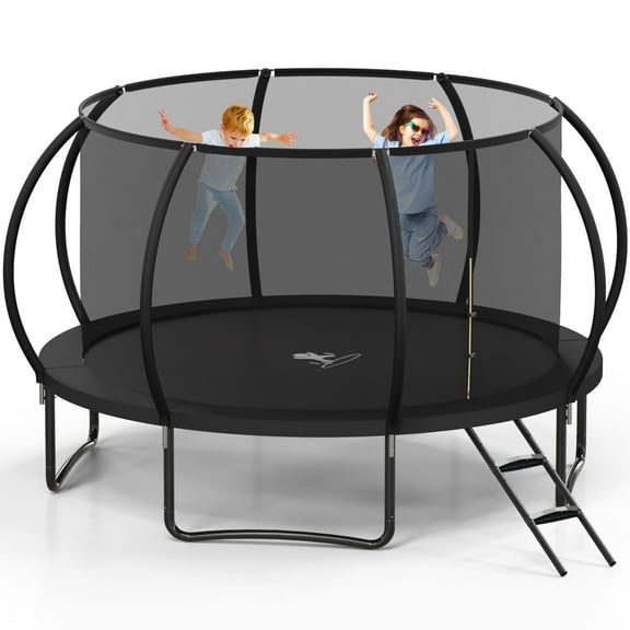 Betisef 12 FT Recreational Trampoline W/ Safety Enclosure Net – Indoor & Outdoor Use, Round Trampoline For Kids Black