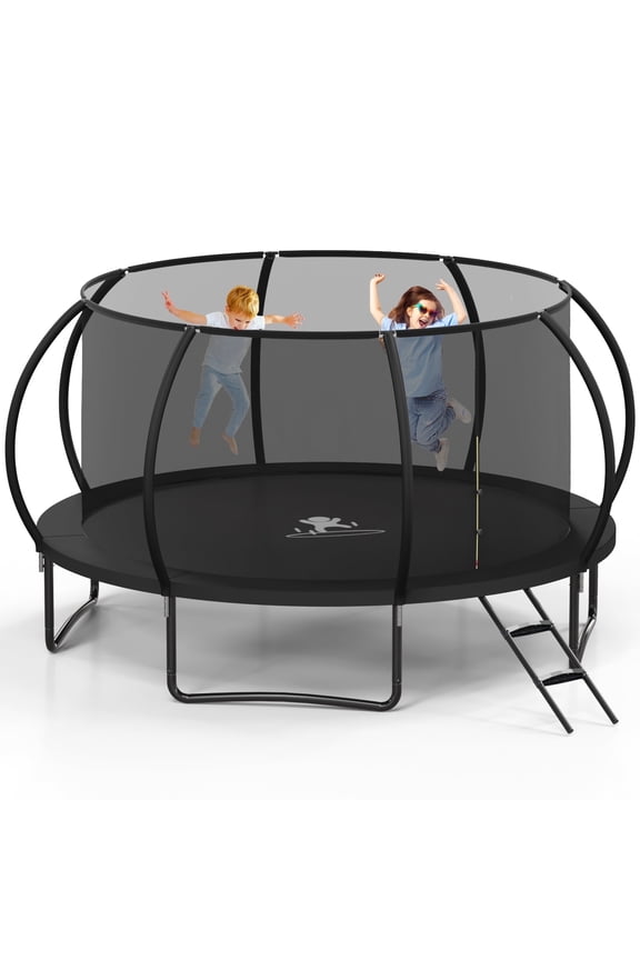 14 FT Recreational Trampoline W/ Safety Enclosure Net – Indoor & Outdoor Use, Round Trampoline For Kids Black
