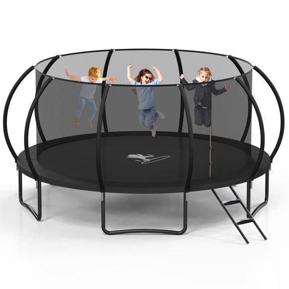 Betisef 16 FT Recreational Trampoline W/ Safety Enclosure Net – Indoor & Outdoor Use, Round Trampoline For Kids Black