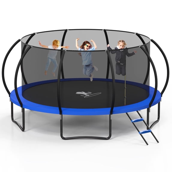Betisef 16 FT Recreational Trampoline W/ Safety Enclosure Net – Indoor & Outdoor Use, Round Trampoline For Kids Blue