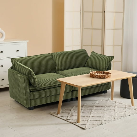 Betisef Modular Sectional Sofa W/ Deep Seat,Freely Combined Comfy Corduroy Couch,Arm Chair W/ Pillows for Living Room, Apartment, Studio, Office,2-seat Oversized Sofa Green