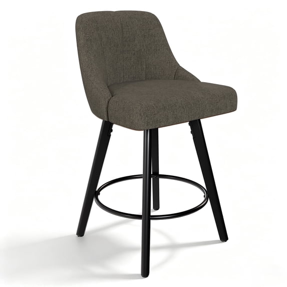 Betisef Swivel Bar Stools Set of 1, Counter Height Bar Stools with Back, Linen Fabric Upholstered Kitchen Island Stools, 360° Swivel, Rubberwood Legs, Thick Cushion Seat, for Dining Room Gray