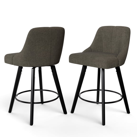 Betisef Swivel Bar Stools Set of 2, Counter Height Bar Stools with Back, Linen Fabric Upholstered Kitchen Island Stools, 360° Swivel, Rubberwood Legs, Thick Cushion Seat, for Dining Room Gray