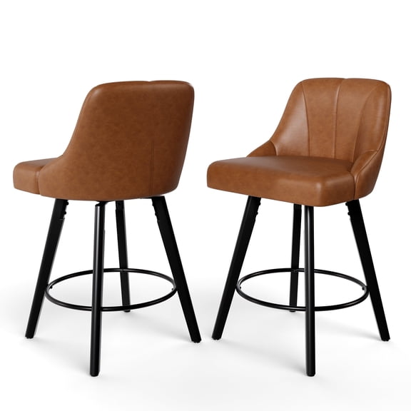 Betisef Swivel Bar Stools Set of 2, Counter Height Bar Stools with Back, PU Leather Upholstered Kitchen Island Stools, 360° Swivel, Rubberwood Legs, Thick Cushion Seat, for Dining Room Brown