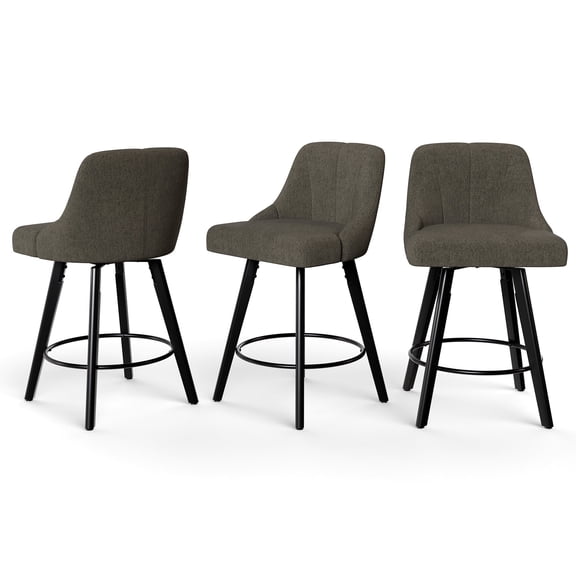 Betisef Swivel Bar Stools Set of 3, Counter Height Bar Stools with Back, Linen Fabric Upholstered Kitchen Island Stools, 360° Swivel, Rubberwood Legs, Thick Cushion Seat, for Dining Room Gray