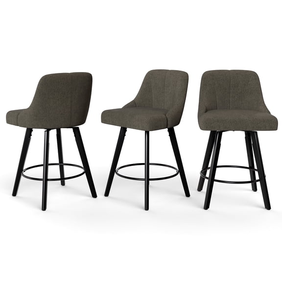 Betisef Swivel Bar Stools Set of 3, Counter Height Bar Stools with Back, Linen Fabric Upholstered Kitchen Island Stools, 360° Swivel, Rubberwood Legs, Thick Cushion Seat, for Dining Room Gray