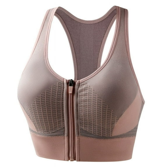 Betivan 2 Counts Contrast Color High-strength Shockproof Front Zipper Sports Bra, Racerback, Running Bra, Tank Top, Seamless Sports Bra Khaki Mint Green Pink L M S XL