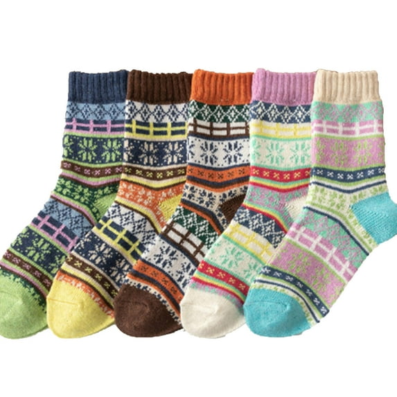 Betivan 5 Pack Merino Wool Socks Boot Hiking Color-Block Socks for Women Warm Winter Thick Thermal Cozy Work Soft Ladies Socks