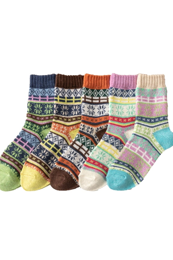 5 Pack Merino Wool Socks Boot Hiking Color-Block Socks for Women Warm Winter Thick Thermal Cozy Work Soft Ladies Socks