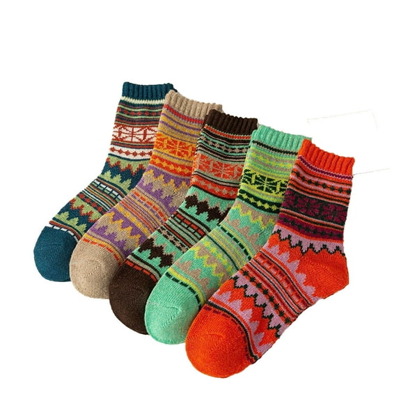 Betivan 5 Pack Merino Wool Socks Boot Hiking Color-Block Socks for Women Warm Winter Thick Thermal Cozy Work Soft Ladies Socks