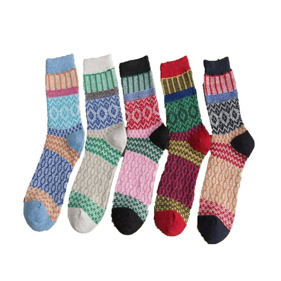 Betivan 5 Pack Merino Wool Socks Boot Hiking Color-Block Socks for Women Warm Winter Thick Thermal Cozy Work Soft Ladies Socks