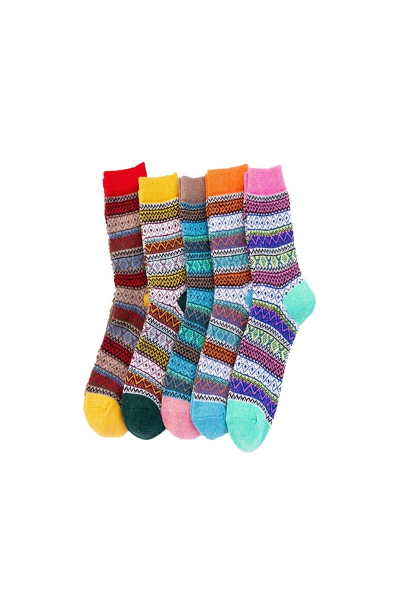 5 Pack Merino Wool Socks Boot Hiking Color-Block Socks for Women Warm Winter Thick Thermal Cozy Work Soft Ladies Socks