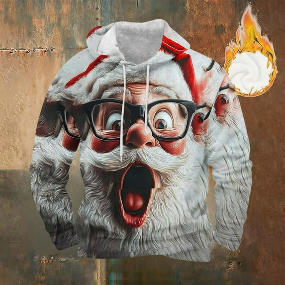 Betivan Christmas Sweatshirt, Ugly Men Hooded Drawstring Pullover with Pockets Knit Long Sleeve Shirt Vintage Xmas Sweatshirt Pullover for Party Holiday