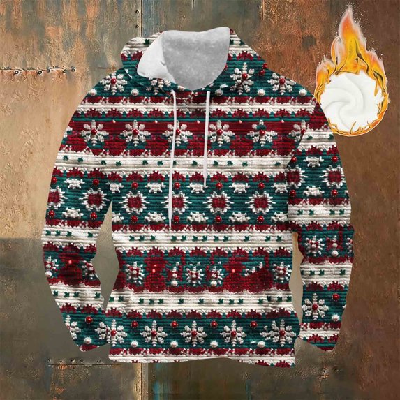 Betivan Christmas Sweatshirt, Ugly Men Hooded Drawstring Pullover with Pockets Knit Long Sleeve Shirt Vintage Xmas Sweatshirt Pullover for Party Holiday