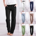 thumbnail image 1 of Betivan Cotton Linen Pants for Women Drawstring Casual High Waisted Pull On Straight Leg Trousers with Pockets, 1 of 6