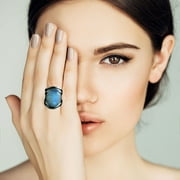 EXAXTA Fall Clearances Moon Rings 925 Sterling Silver Rings for Women Oval Moonstone Inlay Western Boho Gemstone Ring Jewelry Oxidized Silver Gift for Women