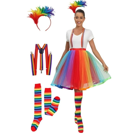 Betivan Ladies' Carnival Role-Playing Colorful Dress Four-Piece Set