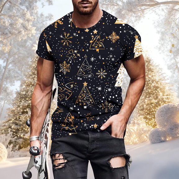 Betivan Men Christmas Shirts Casual Xmas Funny Santa Graphic Short Sleeve T-Shirt, Round Neck Pullover Fitness Sports Blouse Top for Holiday Party Play Gift