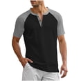 thumbnail image 1 of Betivan Men Crew Neck Tops Short Sleeves Button Color Block Shoulder Blouses Grunt Style Shirts for Men Breathable Sports Daily Outings, 1 of 8