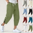 thumbnail image 1 of Betivan Men Faux Linen Capri Pants Solid Color Elastic Waist Pockets Ankle Zip Summer Casual Straight Leg 3/4 Length Trousers, 1 of 9
