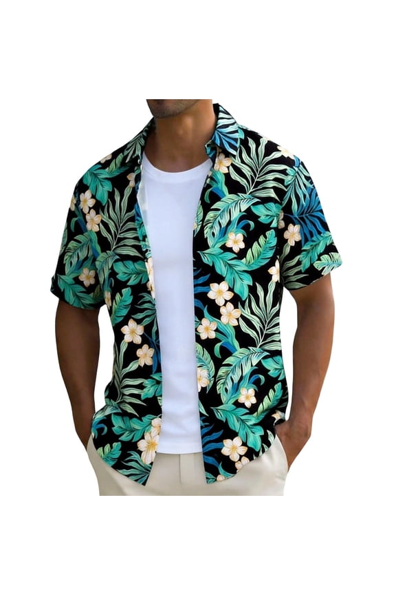 Men Hawaiian Shirts Short Sleeves Floral Print Vintage Loose Beach Blouses Columbia Shirts for Men Breathable Resort Vacation Travel