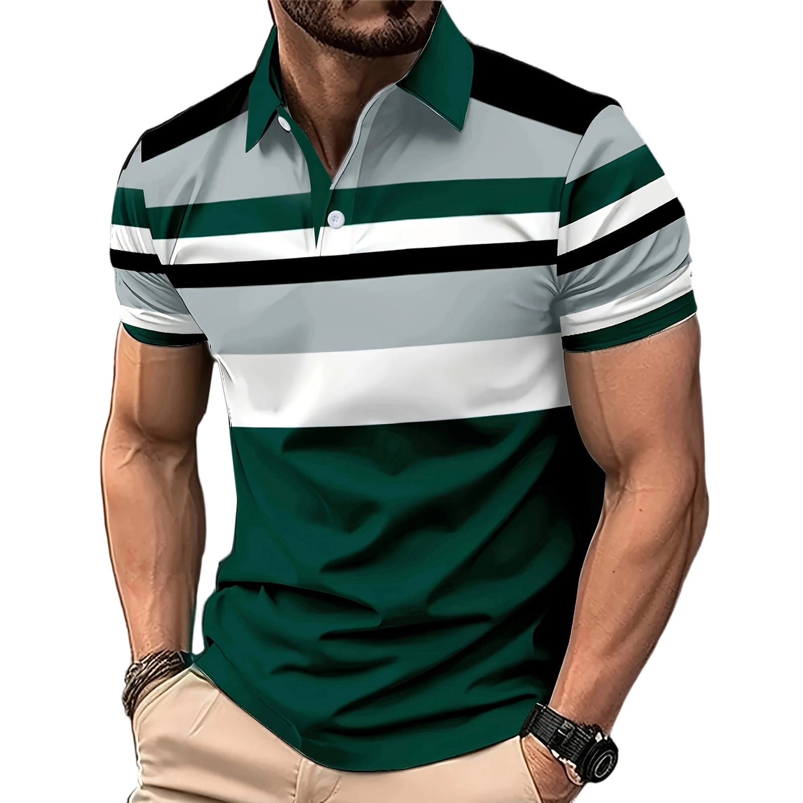 Betivan Men Turndown Collar Tees Long Sleeves Geometric Gradient Print ...