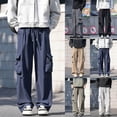 thumbnail image 1 of Betivan Men's Cargo Work Pants Solid Color Drawstring Elastic Waist Multi Pockets Straight Leg Outdoor Hiking Casual Daily Long Trousers, 1 of 6