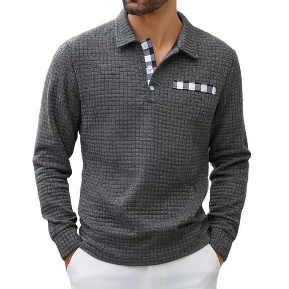 Betivan Men's Casual Long Sleeve Shirts Cotton V-Neck T Shirt Classic Button Collared Golf Shirt with Pocket for Daily, Casual, Weekend