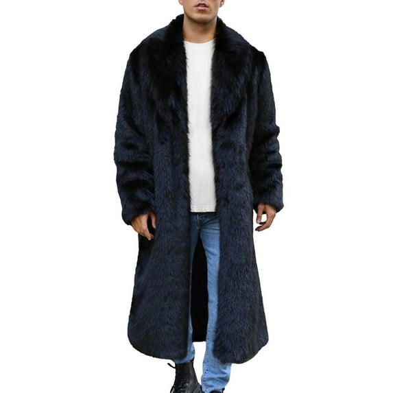 Betivan Men's Clothing Mens Warm Faux Furry Long Coat Jacket Winter Solid V-neck Outerwear Casual Outerwear Warm Jackets Vintage Outdoor Tops