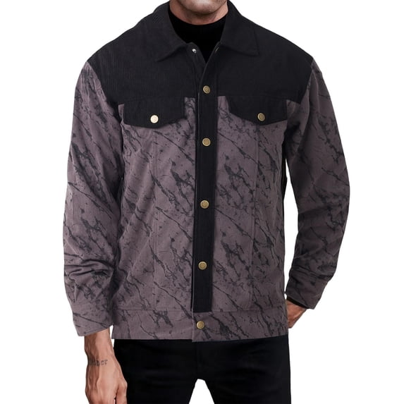 Betivan Men's Corduroy Top Double Tone Cracked Casual Versatile Shirt Jacket Men's Long Sleeved Lapel Top/shirt Mens Casual Outerwear Warm Fall Winter Clothing