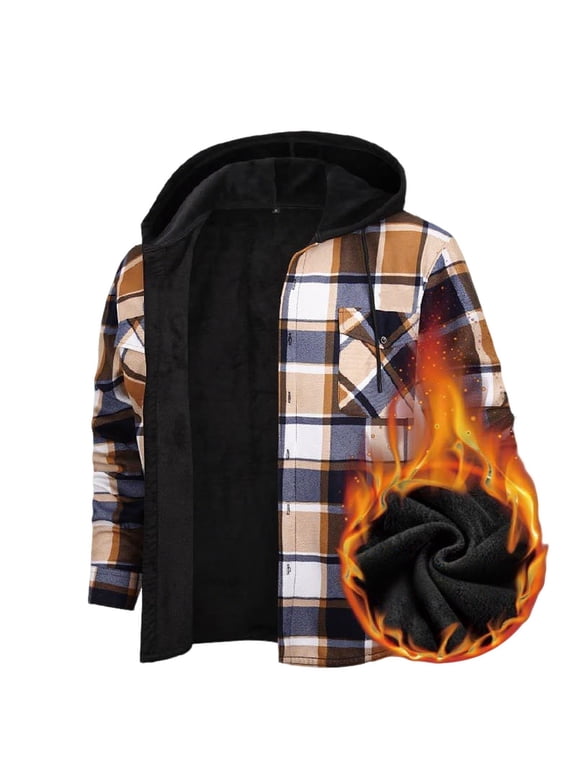 Men's Flannel Shirt Jacket Thick Fleece Lined Jackets Plaid Sherpa Shirt Cotton Winter Warm Coat With Pockets