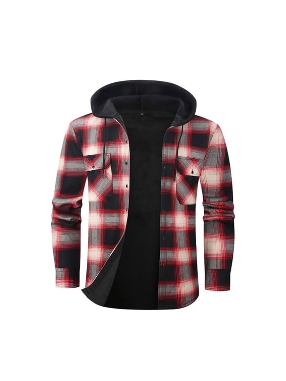 Men's Flannel Shirt Jacket Thick Fleece Lined Jackets Plaid Sherpa Shirt Cotton Winter Warm Coat With Pockets
