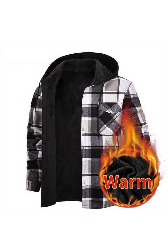 Men's Flannel Shirt Jacket Thick Fleece Lined Jackets Plaid Sherpa Shirt Cotton Winter Warm Coat With Pockets