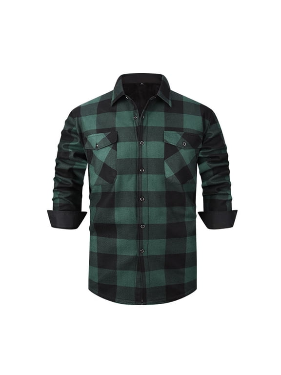 Men's Flannel Shirt Jacket Thick Fleece Lined Jackets Plaid Sherpa Shirt Cotton Winter Warm Coat With Pockets