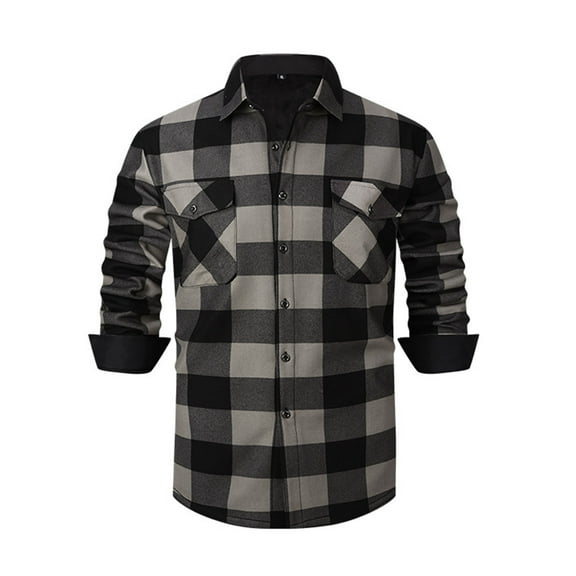 Betivan Men's Flannel Shirt Jacket Thick Fleece Lined Jackets Plaid Sherpa Shirt Cotton Winter Warm Coat With Pockets