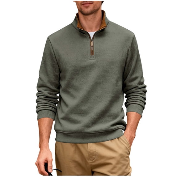 Betivan Men's Fleece-lined Solid Color Hoodie, Long Sleeve Half-Zip Stand Collar Pullover for Office Daily Business Casual