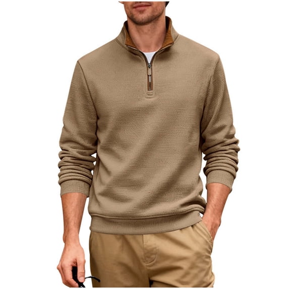 Betivan Men's Fleece-lined Solid Color Hoodie, Long Sleeve Half-Zip Stand Collar Pullover for Office Daily Business Casual