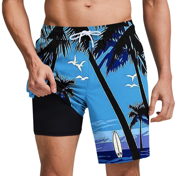 Betivan Men's Hawaiian Printed Swim Trunks Quick-Drying Elastic Waist Drawstring Summer Spring Beach-Ready Pockets Water Sports Vacation Leisure Casual Shorts