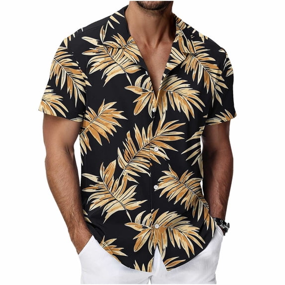 Betivan Men's Hawaiian Shirt Bamboo Linen-like Floral Printed Button Turndown Collar Short Sleeve Tops Summer Casual Loose Daily Beach Outdoor Vacation Lounge Street