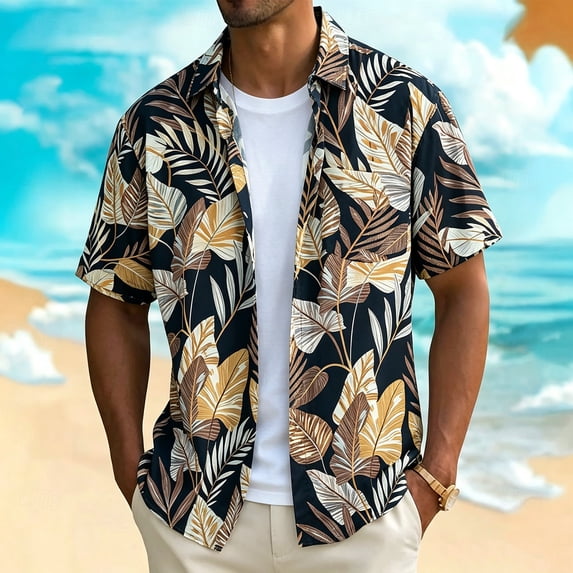 Betivan Men's Hawaiian Shirt Short Sleeve Tropical Print Casual Button Down Beach Vacation Shirt