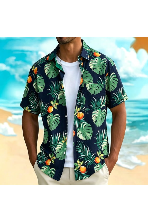Men's Hawaiian Shirt Short Sleeve Tropical Print Casual Button Down Beach Vacation Shirt