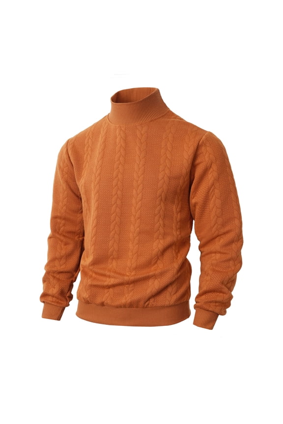 Men's High-Neck Knit Long Sleeve Shirt, Solid Color Textured Thermal Top, Casual Fashion Warm Layering Shirt for Men