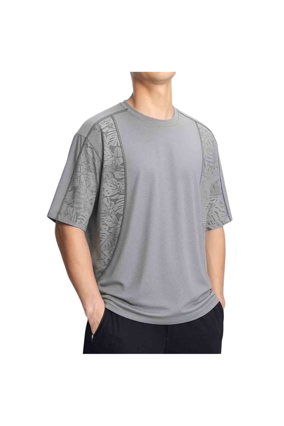 Men's Ice Silk Quick Dry T Shirt Printed Sports Fitness Casual Cool Feel Athletic Shirt Half Sleeve Round Neck Training Top Lightweight Stretchy for Gym Exercise Running Outdoor