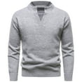 thumbnail image 1 of Betivan Men's Knit Sweater Fashion Pullover Soft Touch V-Neck Sweatshirt Top with Plaid or Black Mock Shirt Collar, 1 of 4