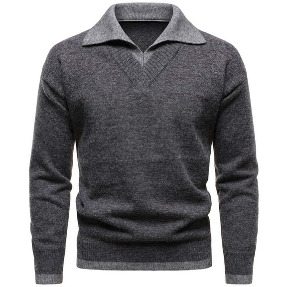 Betivan Men's Knit Sweater Fashion Pullover Soft Touch V-Neck Sweatshirt Top with Plaid or Black Mock Shirt Collar