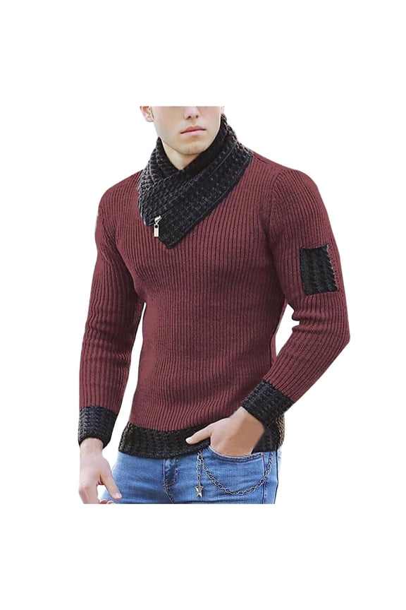 Men's Knitted Turtleneck Pullover Shawl Collar Sweaters Slim Fit High Neck Long Sleeve Winter Jumper Tops