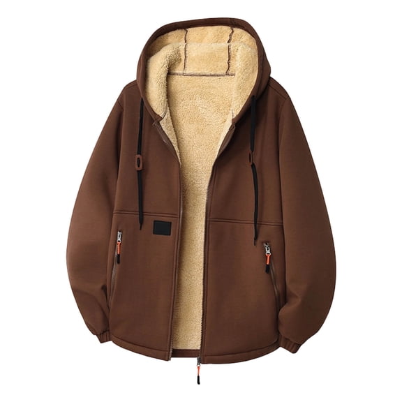 Betivan Men's Lamb Fleece Warm Jacket, Solid Color Long Sleeve Hooded Zipper Cardigan, for Winter Outdoor Home Trips