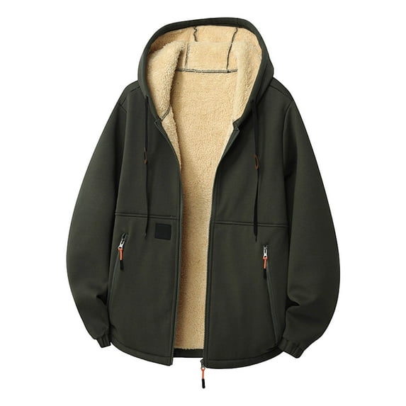 Betivan Men's Lamb Fleece Warm Jacket, Solid Color Long Sleeve Hooded Zipper Cardigan, for Winter Outdoor Home Trips