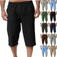 thumbnail image 1 of Betivan Men's Linen Casual Pants Loose Fit Solid Color Drawstring Elastic Waist Capri Length Summer Beach Linen Blend Trousers, 1 of 7