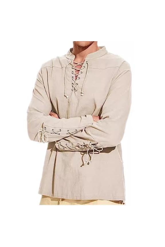 Men's Long Sleeve Hooded Shirts Retro Style for Medieval,Viking,Hippie Pirate Renaissance